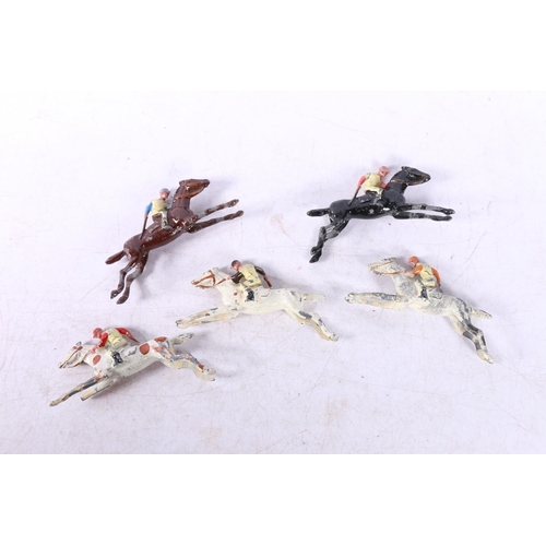 207 - Five leaded models of Jockeys on horseback.