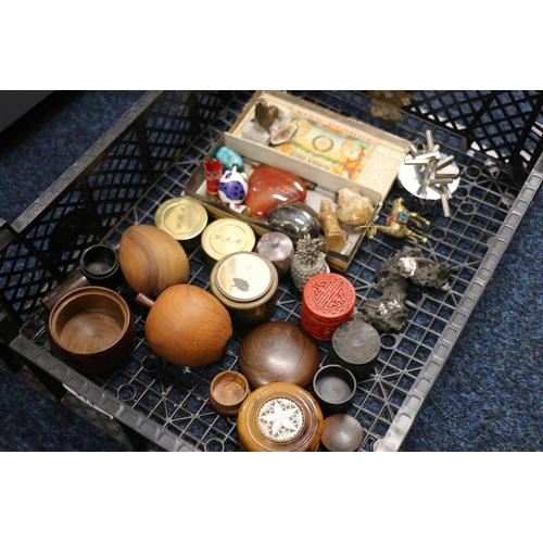 214 - Collection of curios to include treen, brass, Cinnabar red box, etc.