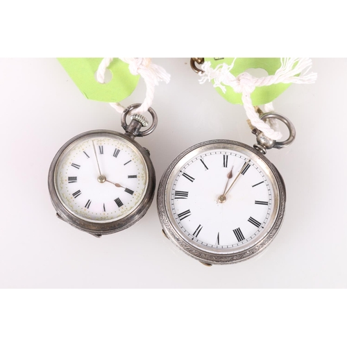 695 - Two Continental silver cased open faced fob watches. 