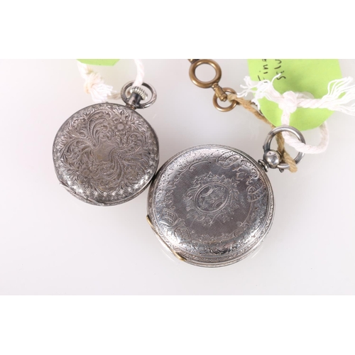 695 - Two Continental silver cased open faced fob watches. 