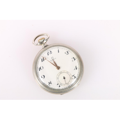 697 - Omega open faced keyless pocket watch with 15 jewel movement. 