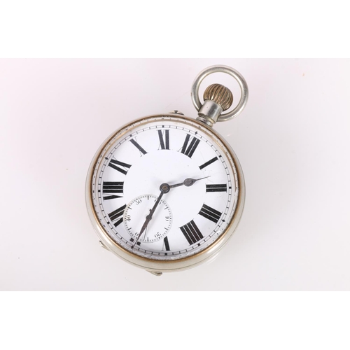 698 - White metal cased Goliath pocket watch, 6.5cm diameter. 