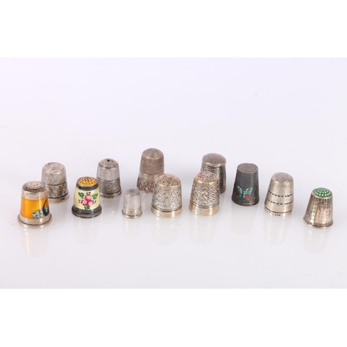 725 - Group of silver and other thimbles including a Charles Horner Dorcas pattern thimble, two enamelled ... 