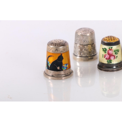 725 - Group of silver and other thimbles including a Charles Horner Dorcas pattern thimble, two enamelled ... 