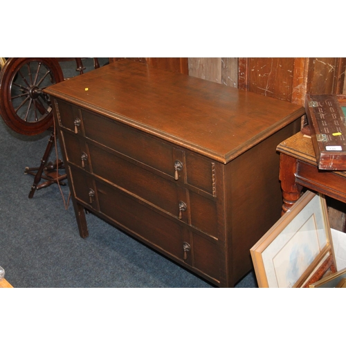 734 - Oak chest of three drawers, 77cm high.