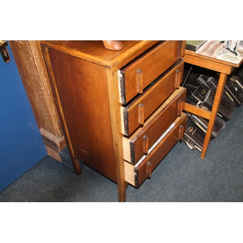 736 - Oak chest of four drawers, 94cm high.