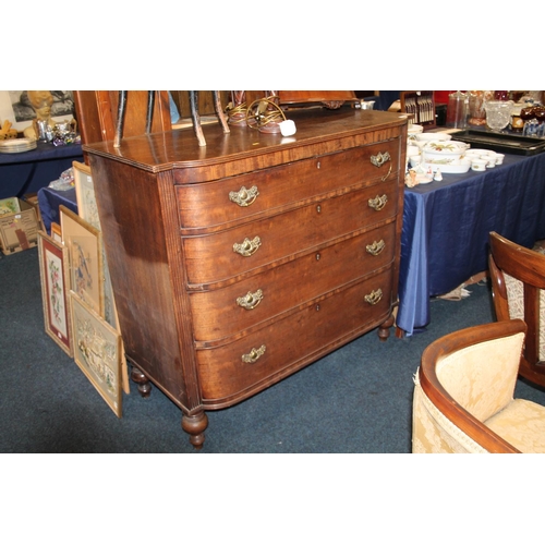 758 - Victorian mahogany bow front chest of four graduated drawers, 121cm high.