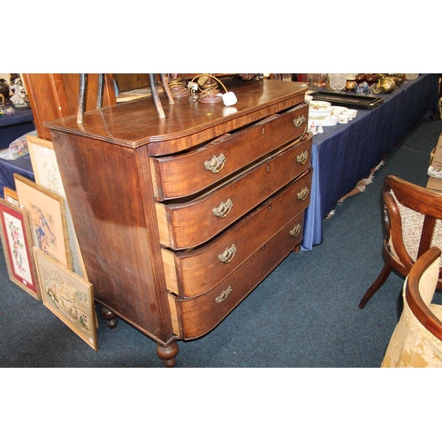 758 - Victorian mahogany bow front chest of four graduated drawers, 121cm high.