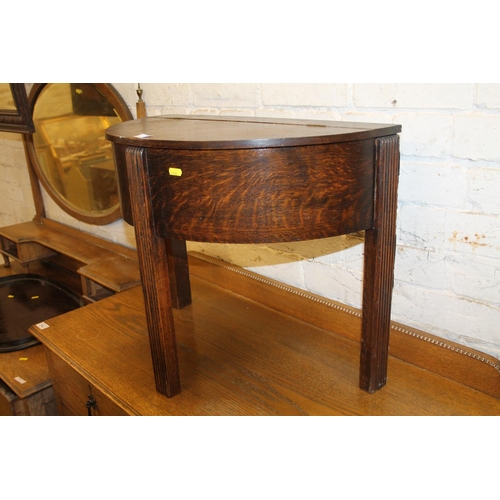 773 - Oak art deco style demi lune work box, 62cm wide.