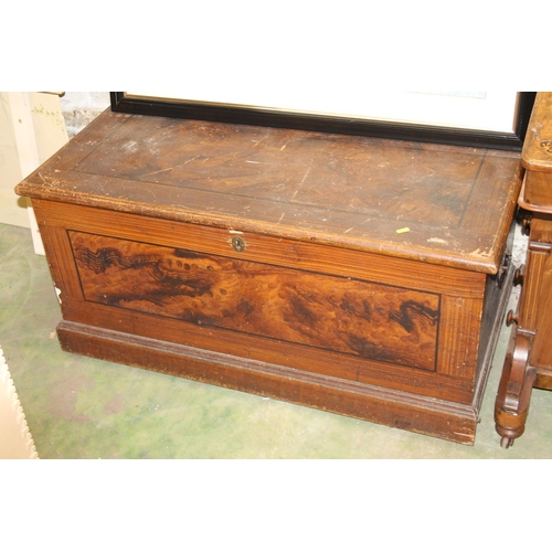 779 - Scumbled pine hinge top blanket box, 101cm wide.