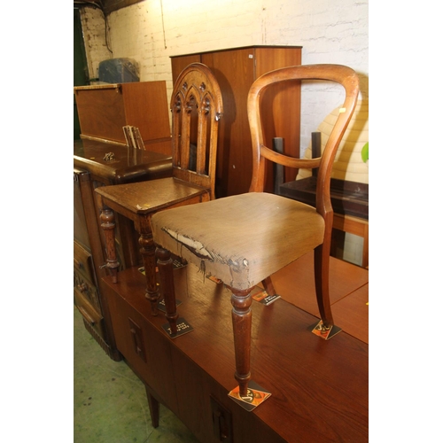 782 - Oak ecclesiastical hall chair and a Victorian mahogany balloon back dining chair