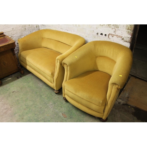 791 - Yellow two seater sofa and matching tub chair (2).