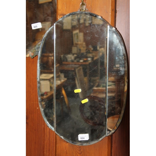 804 - Three section art deco style bevel edged mirror, label to reverse Sauvarins, 50cm x 36cm.