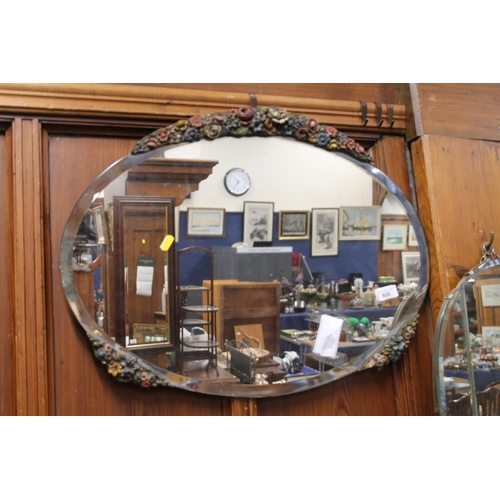 805 - Oval barbola mirror, 65cm x 48cm.