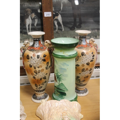 222 - Pair of Oriental vases, a hand painted glass vase and a Sylvac imp wall pocket,  (4).  &nb... 