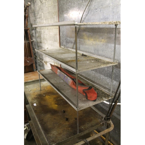 800 - Stainless steel three tier shelving unit, 91cm wide.