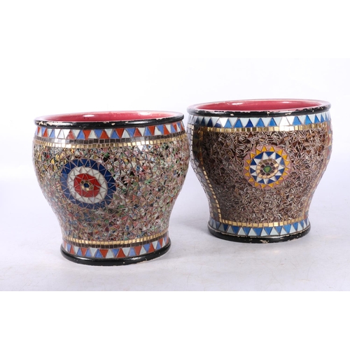 224 - Two mozaic glass and ceramic vases, one decorated with union jack flag, both stamped Colton & La... 