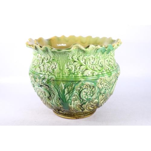 227 - Mintons majolica style jardeniere stamped W. F Needham to base, 29cm.