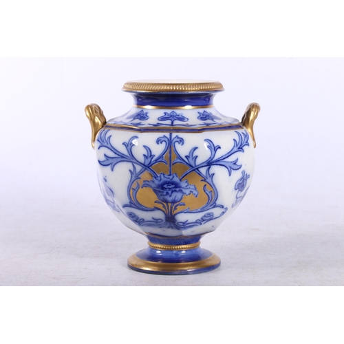 270 - James McIntyre & Co.  Burslem Florian style blue and gilt decorated urn.