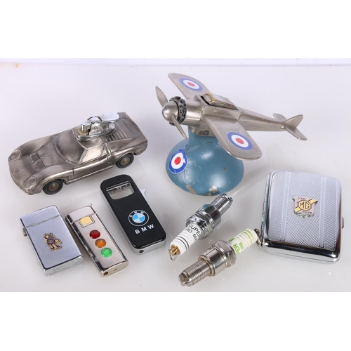 710 - Novelty cigarette lighters to include Spitfire, Lamborghini Jota, spark plugs, traffic lights etc,&n... 