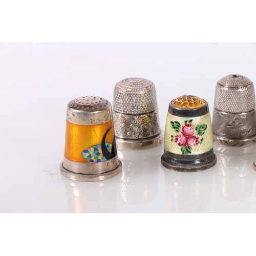 725 - Group of silver and other thimbles including a Charles Horner Dorcas pattern thimble, two enamelled ... 