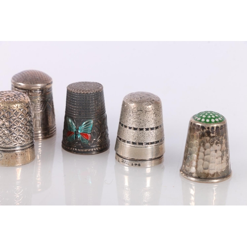 725 - Group of silver and other thimbles including a Charles Horner Dorcas pattern thimble, two enamelled ... 