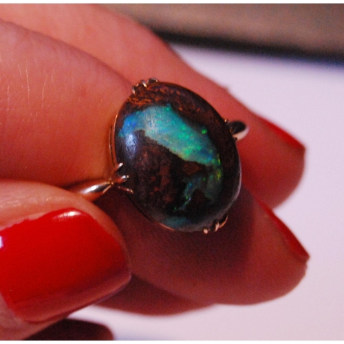 35 - Gold ring with matrix opal cabochon, in gold, '9ct', probably 1930s, size R½, 3g gross.