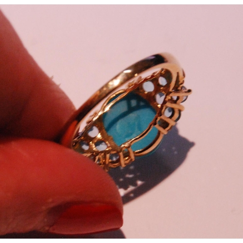 39 - Gold ring with three aquamarines and another, both 9ct gold, sizes R and S/T, 7.7g gross.  (2)