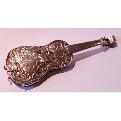 2 - Silver pepperette modelled as a Dutchman and a similar silver embossed violin, Import Marks 1900 and... 