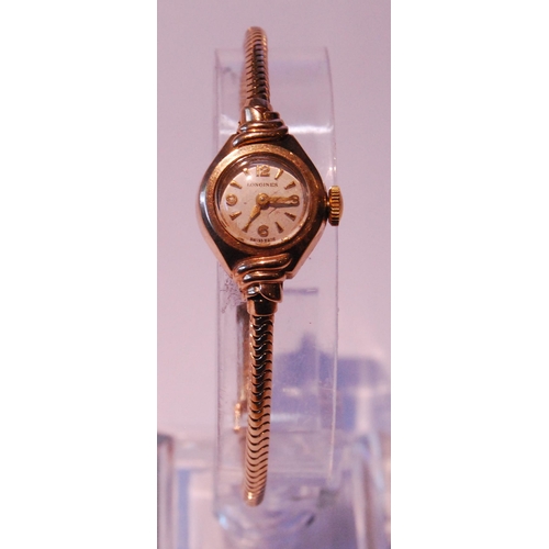 97 - Lady's Longines 9ct gold bracelet watch, 12.7g gross.