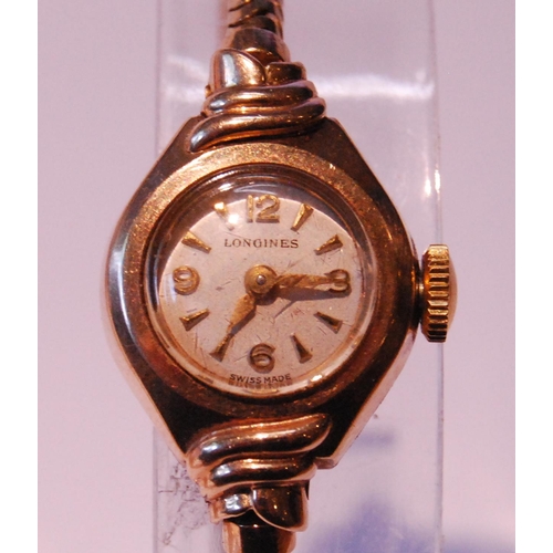 97 - Lady's Longines 9ct gold bracelet watch, 12.7g gross.