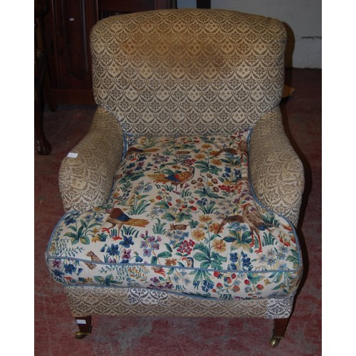 350 - Howard & Sons of London Bridgewater armchair, c. early 20th century, with original damask uphols... 