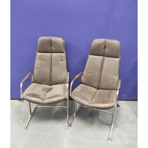 396 - Tim Bates for Pieff. Pair of Designer chairs circa 1970s, with padded leather upholstered back rests... 