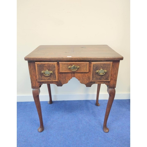 400 - George III walnut lowboy with small centre drawer flanked by deep drawers, on cabriole supports with... 