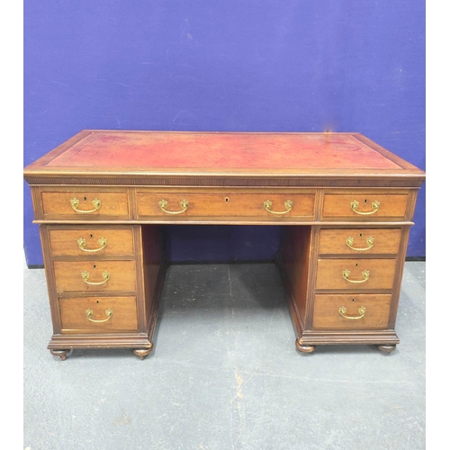 402 - Victorian mahogany double pedestal desk with l central drawer flanked with small drawer above two th... 