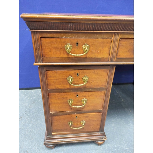 402 - Victorian mahogany double pedestal desk with l central drawer flanked with small drawer above two th... 