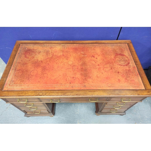 402 - Victorian mahogany double pedestal desk with l central drawer flanked with small drawer above two th... 