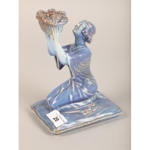 20 - Wilkinson Staffordshire blue glaze art deco woman kneeling candlestick