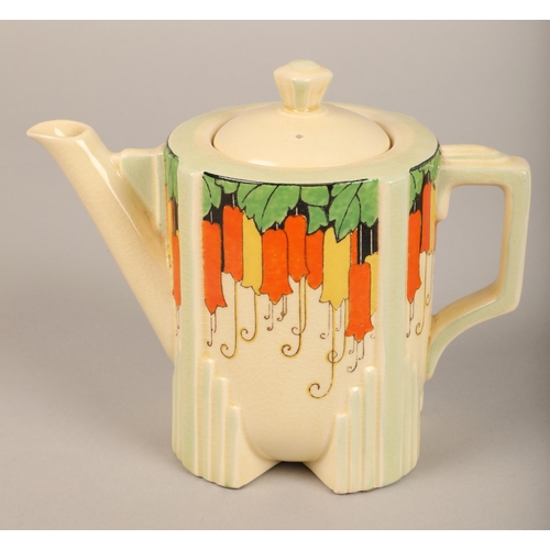 27 - Royal Venton Ware Burselm art deco Clarice Cliff style coffee pot and saucer, and a similar Royal Do... 