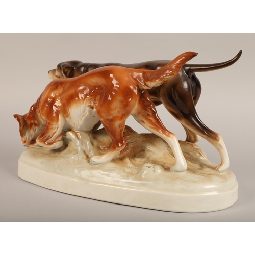 4 - Pair hunting dogs group figure  34cm long