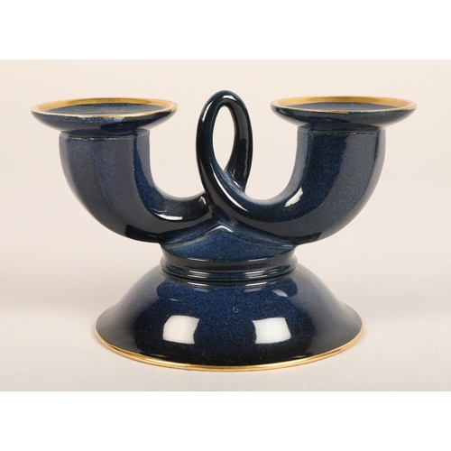 40 - Carlton Ware blue ground tri-footed bowl with cranes, ginger jar, and candlestick (3)