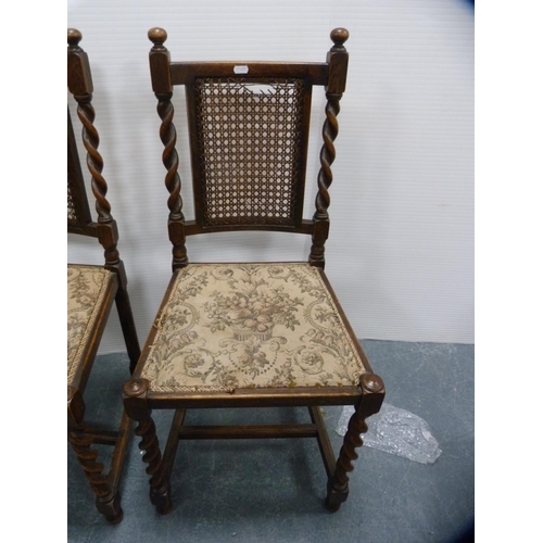 388 - Pair of bergère-back dining chairs, a solid-seat kitchen chair and an upholstered Edwardian b... 