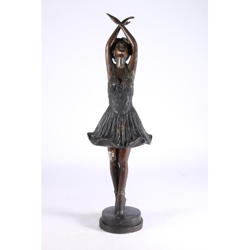 360 - Modern cast metal statue modelled as a young female ballerina with crossed arms, 53cm tall. 