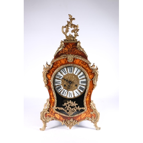 373 - 1970's French style Rococo influence mantel clock with painted faux marquetry, the works stamped 'FH... 