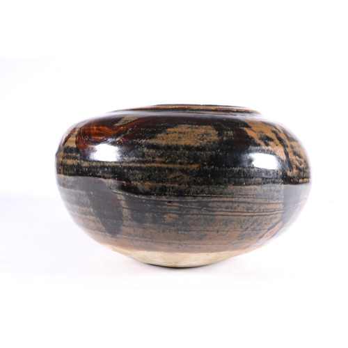 415 - Large studio pottery tenmoku glazed pot, unsigned, 26cm diameter.