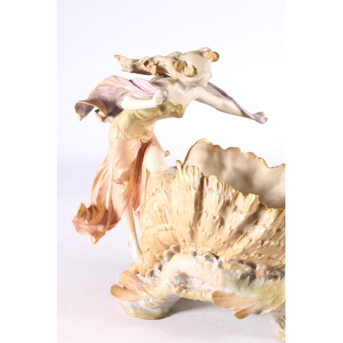 428 - Austrian porcelain jardinière modelled as a woman riding sea chariot in the form of a nautilus shell... 