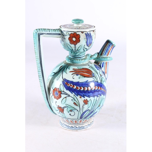 432 - Italian Cantagalli ewer pot decorated in the Iznik palate with hand-painted floral design, painted c... 