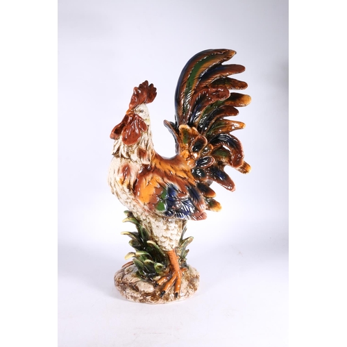 435 - Large Italian pottery model of a cockerel, 59cm tall. 