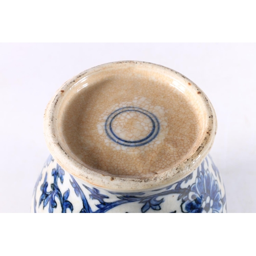 457 - Chinese blue and white pottery ginger jar and cover with double ring mark to the base, 23cm tall.