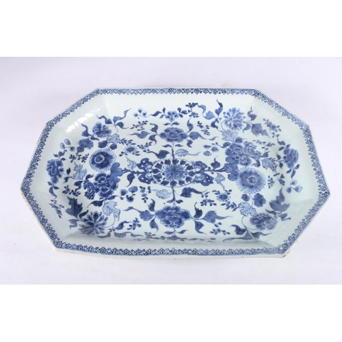 462 - Chinese style blue and white octagonal dish decorated with all-over chrysanthemum and floral design,... 